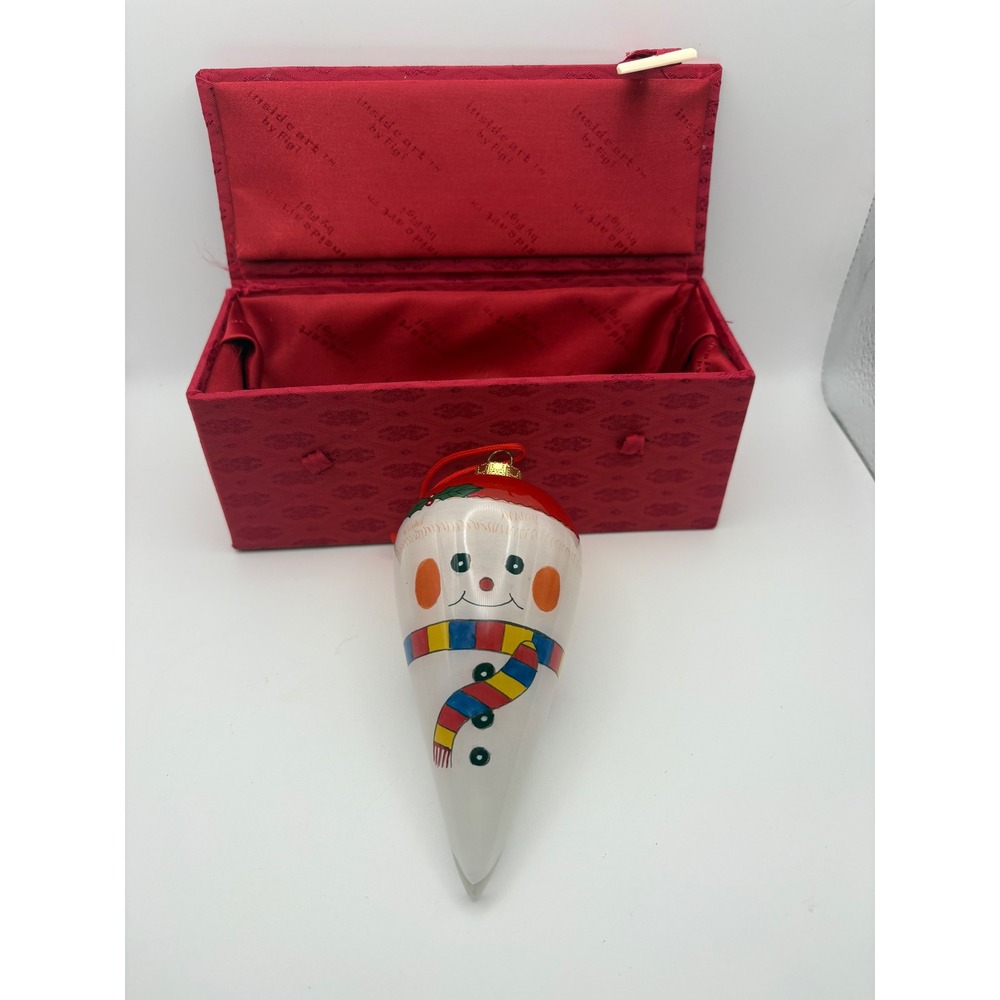 Chase International Reverse Painted Snowman Blown Glass Christmas Ornament & Box